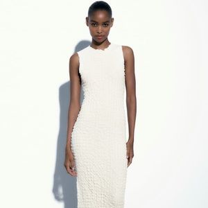 Zara Textured Black Fitted Midi Dress